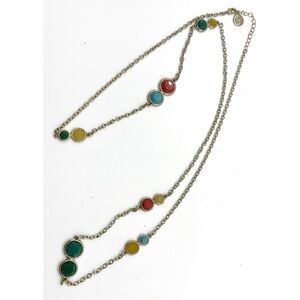 Liz Claiborne Long 19“ Necklace Vintage 80's, Gold Toned & Jewel Tones